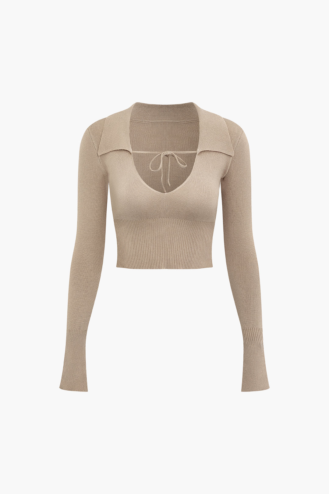 Collared V-neck Crop Knit Top