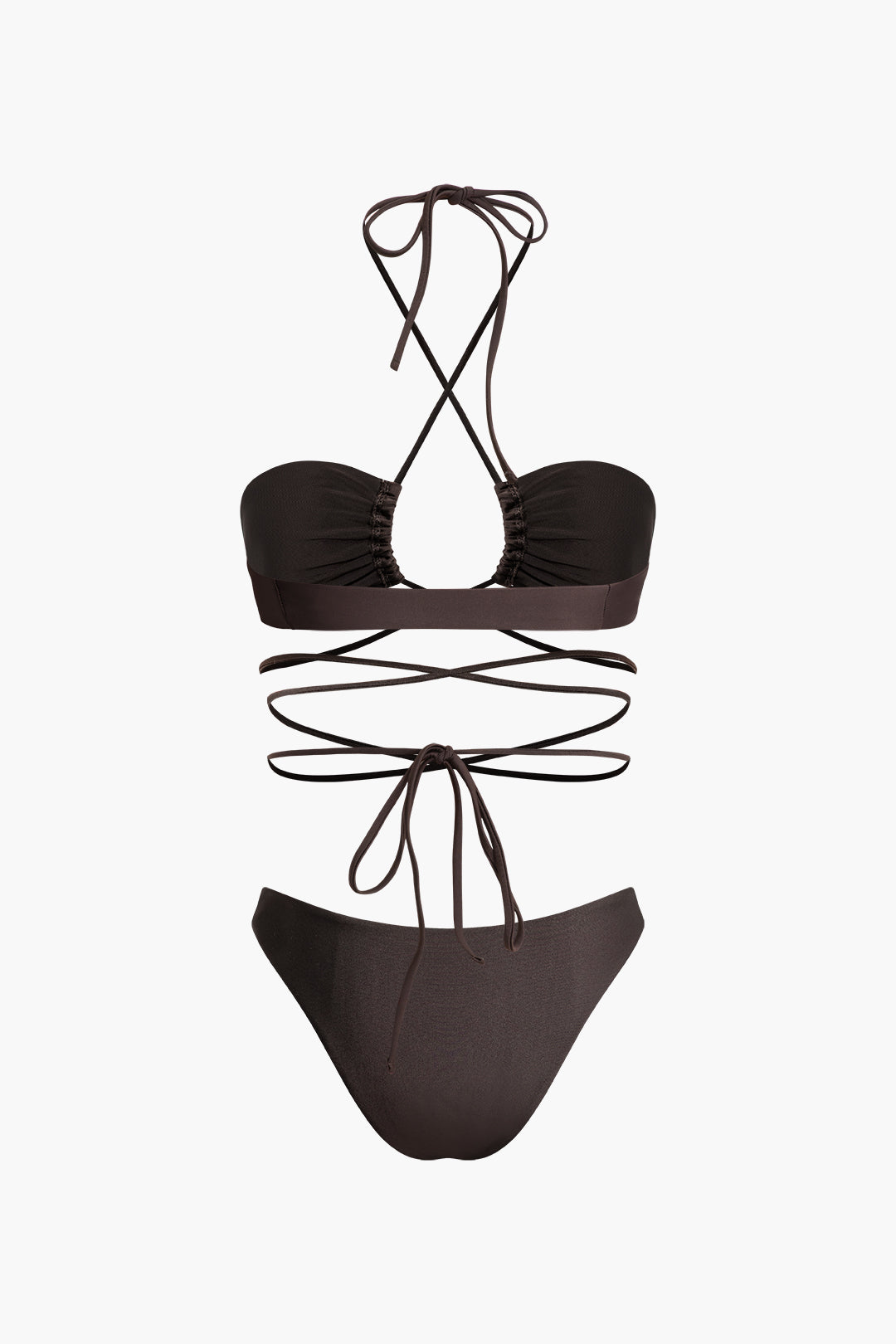 Tie Halter Ruched Bikini And Drawstring Skirt 3-Piece Sets