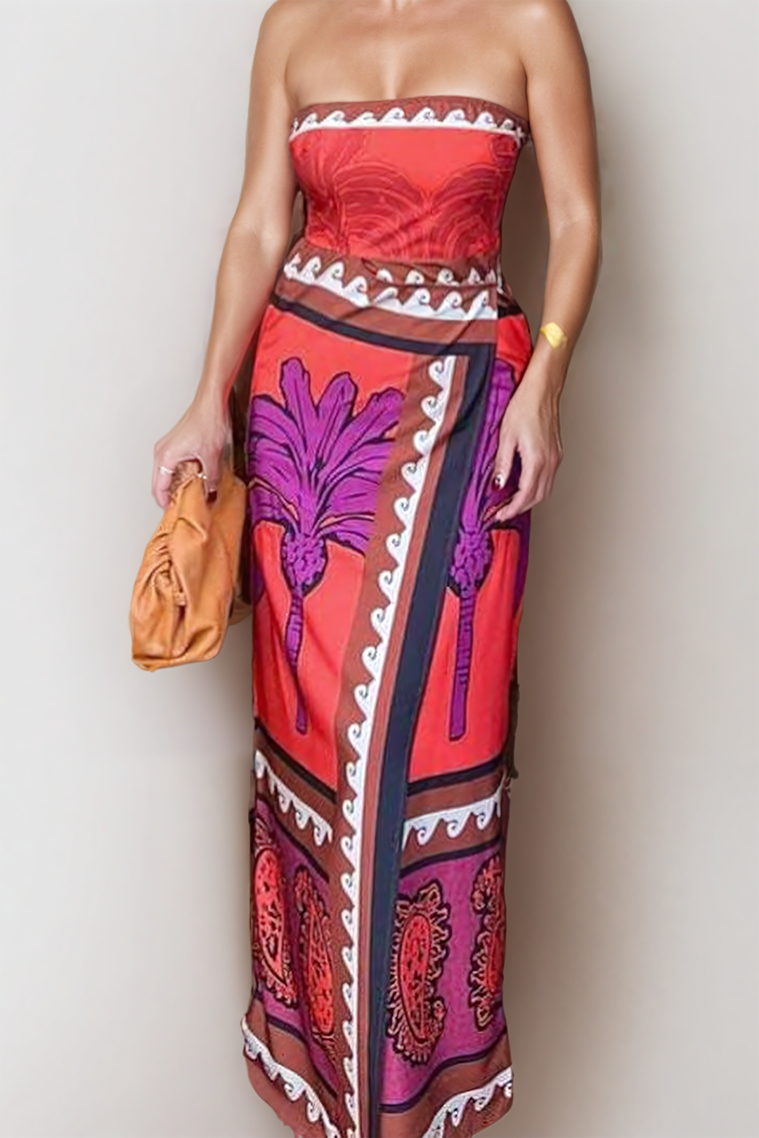 Tribal Print Strapless Maxi Dress
