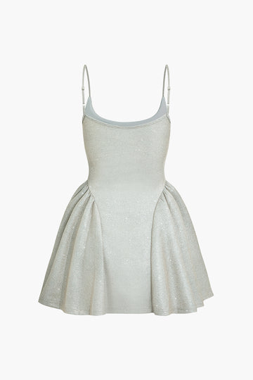 Lurex Puffy Pleated Slip Mini Dress