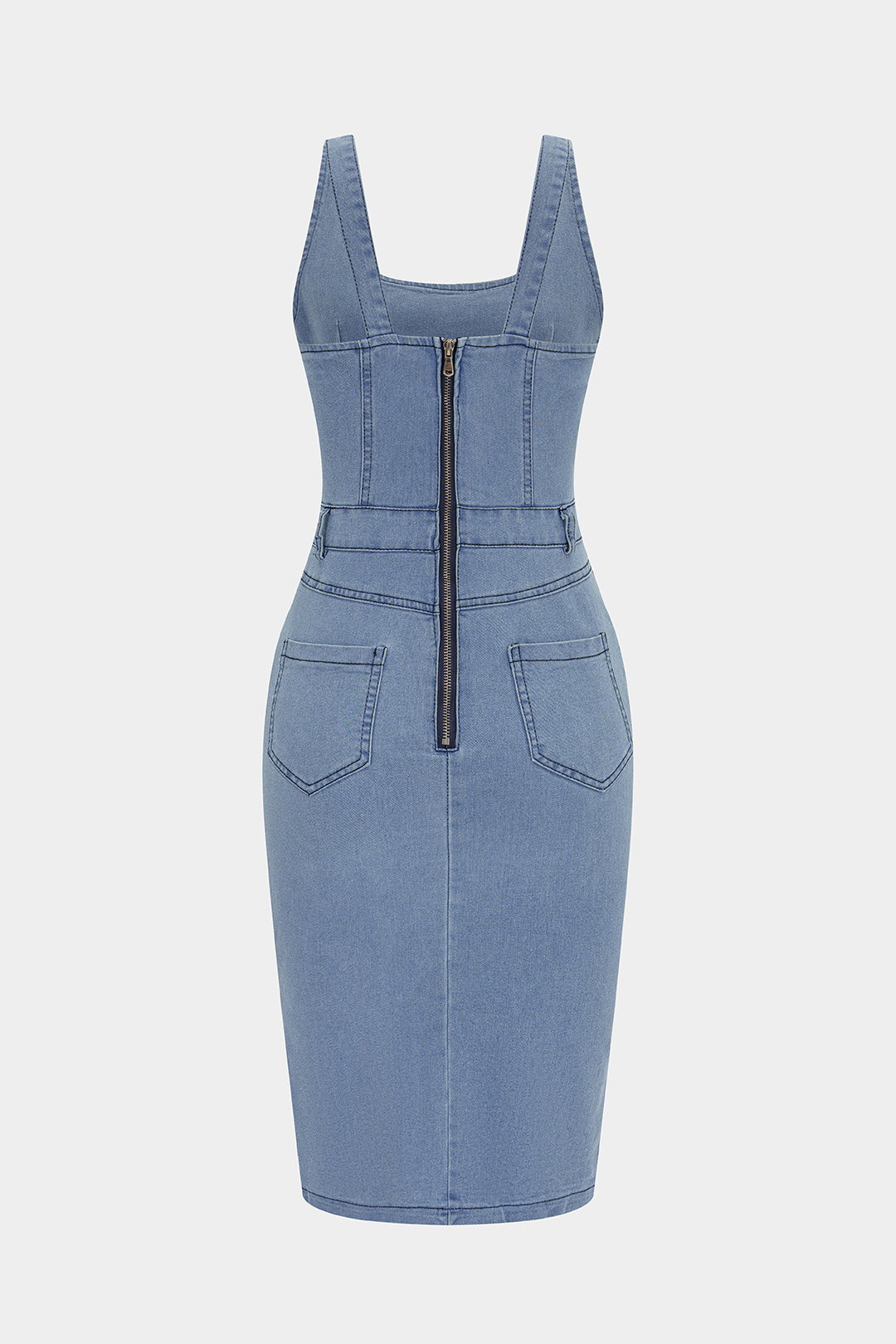 Denim Asymmetrical Slit Backless Slip Sleeveless Midi Dress – Micas