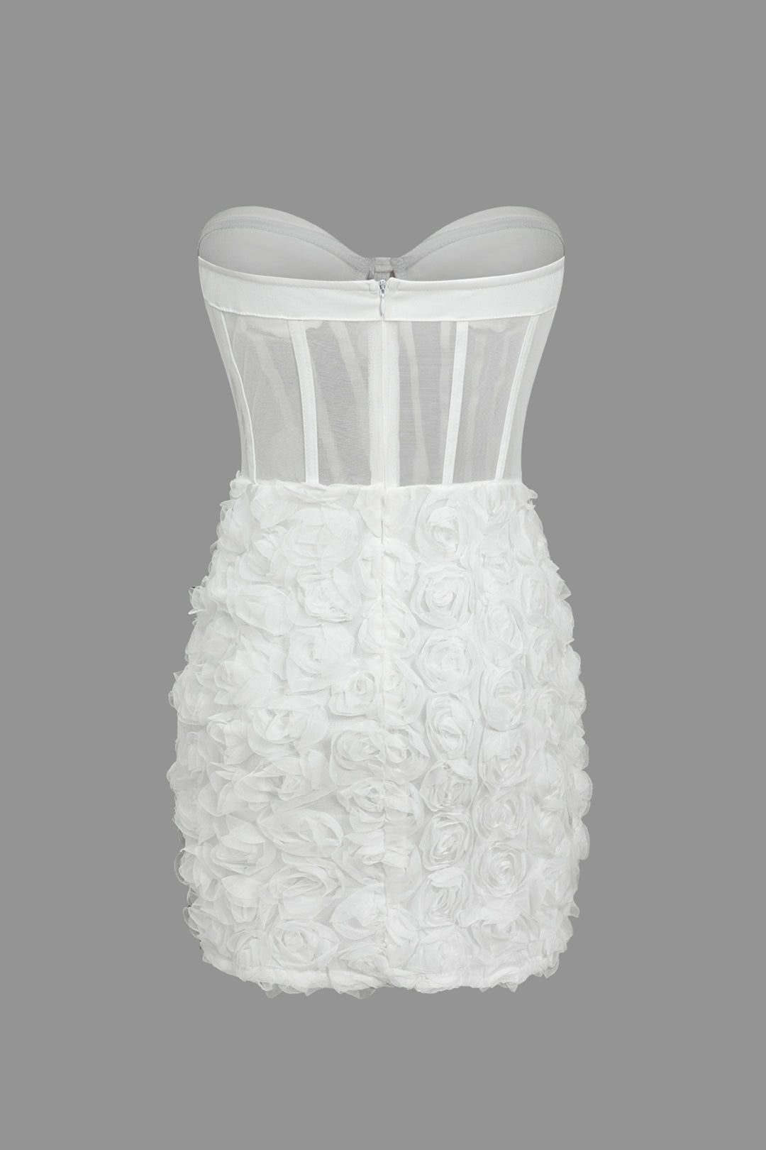 3D Floral Mesh Sheer Strapless mingħajr kmiem Mini Dress