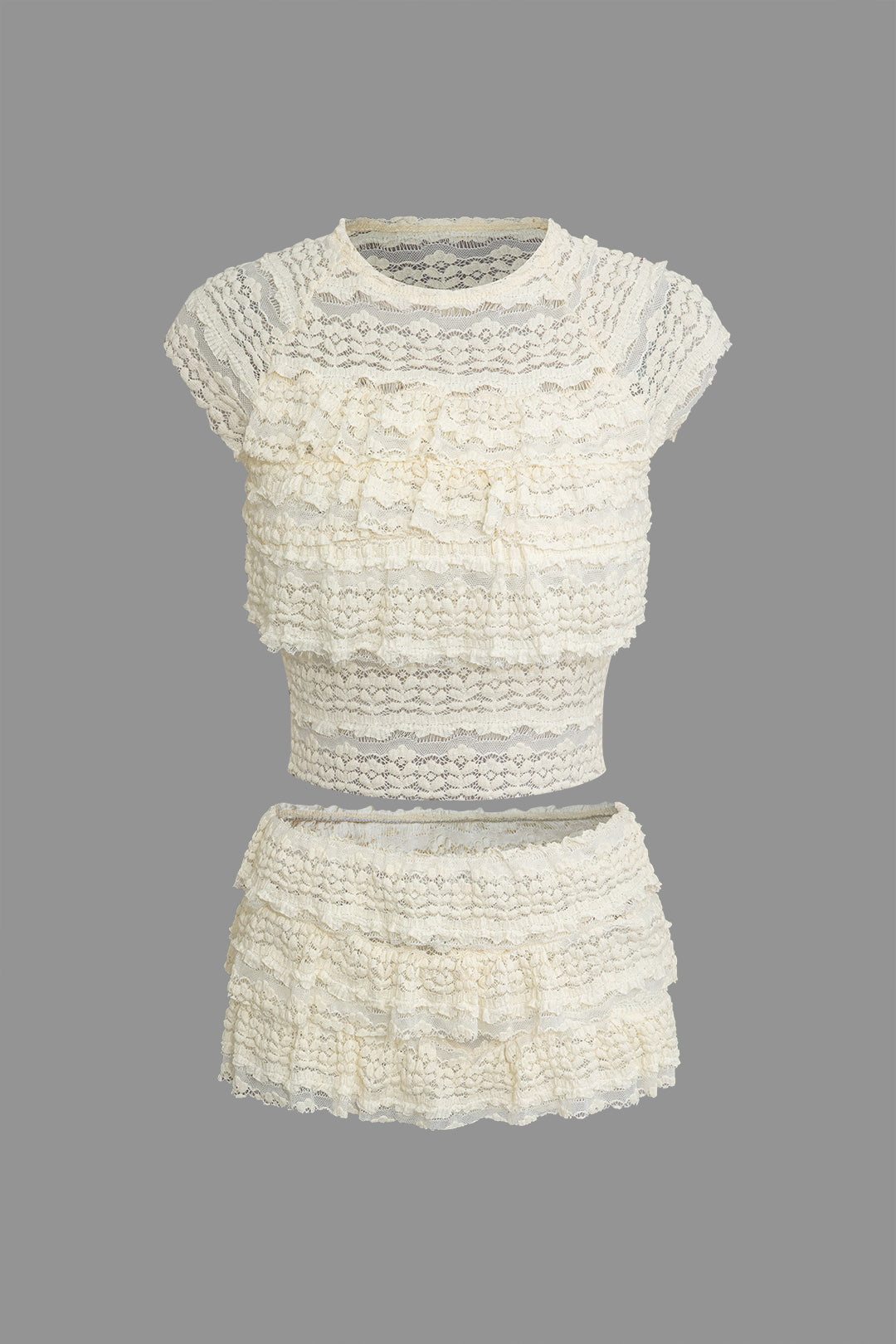 Lace Ruffle Crop Top And Skirt Set