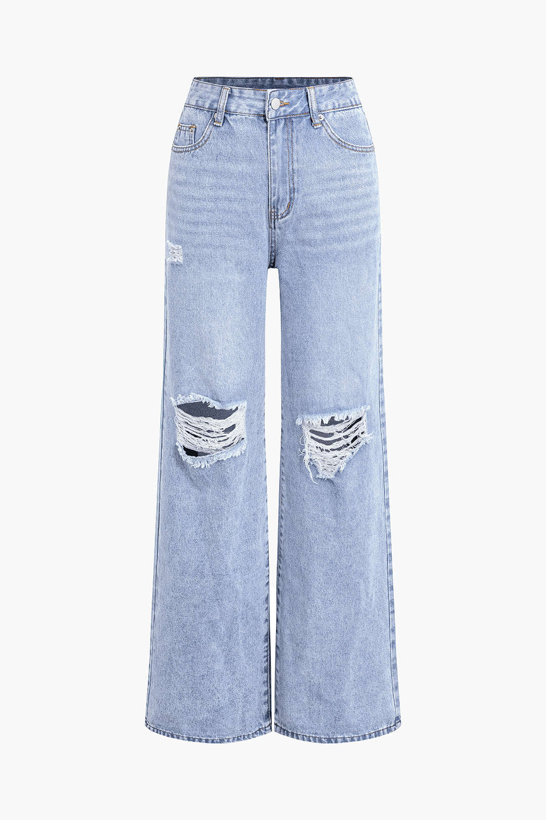 Solid Cut Out Ripped Jeans