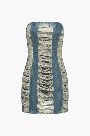 Cut Out Strapless Denim Dress