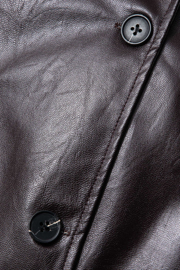 Flap Pocket Button Up Faux Leather Notched Lapel Coat