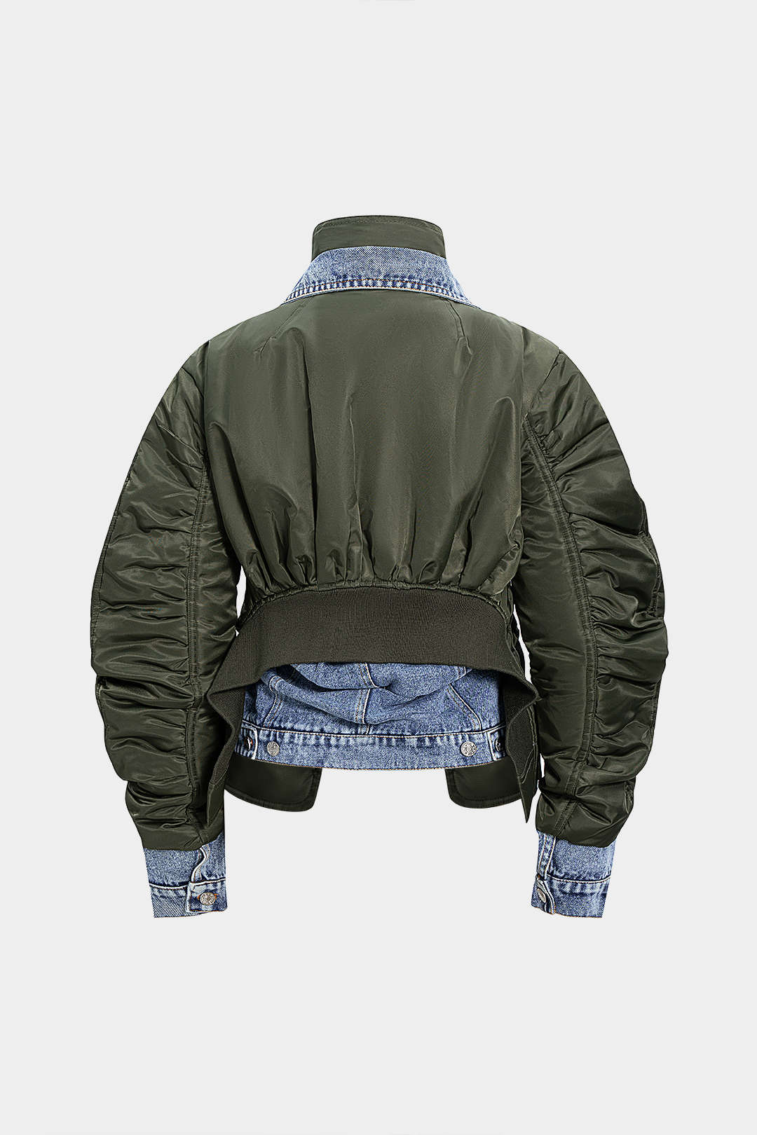 Denim Patchwork Ruched Pocket Jacket