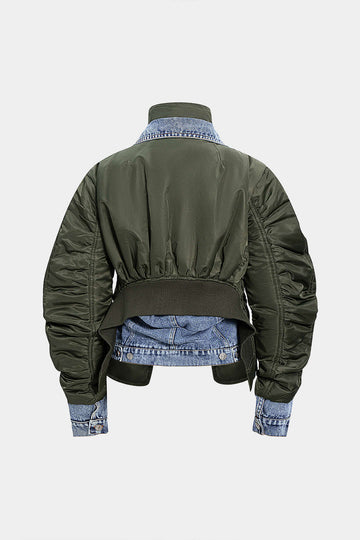 Denim Patchwork Ruched Pocket Jacket