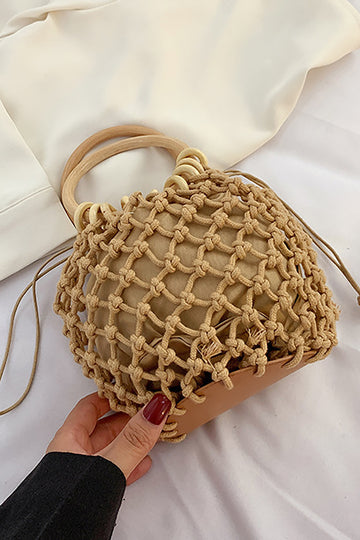Woven Wooden Handle Tote Bag