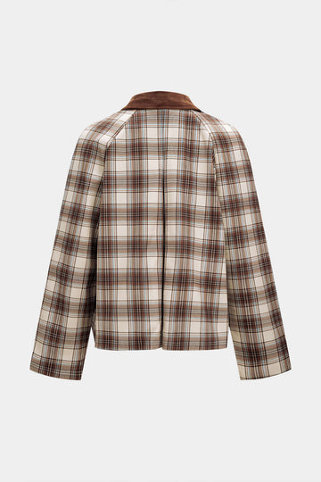 Plaid Print Zipper Pocket Jacket
