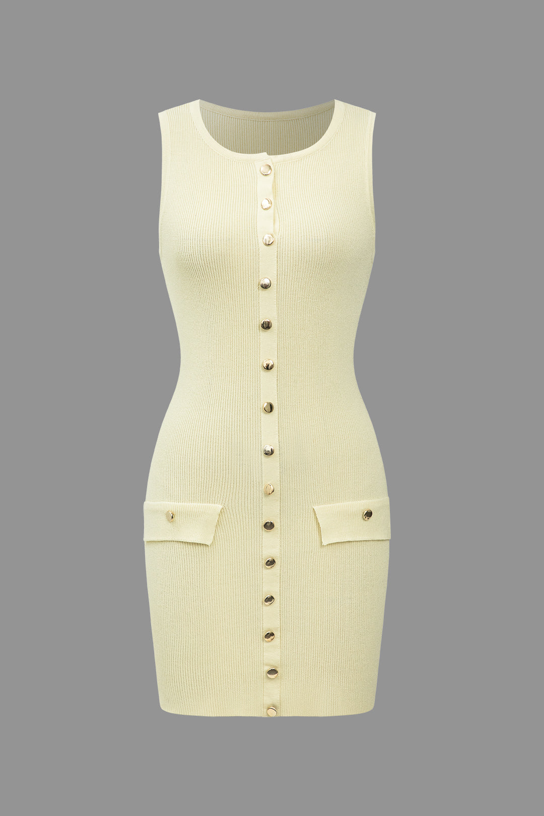 Button Front Sleeveless Ribbed Knit Mini Dress