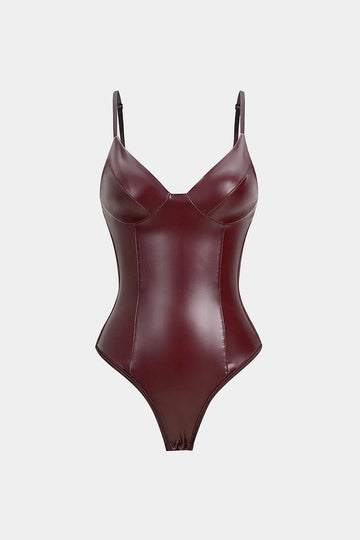 Faux Leather Patchwork Slip Sleeveless Bodysuit