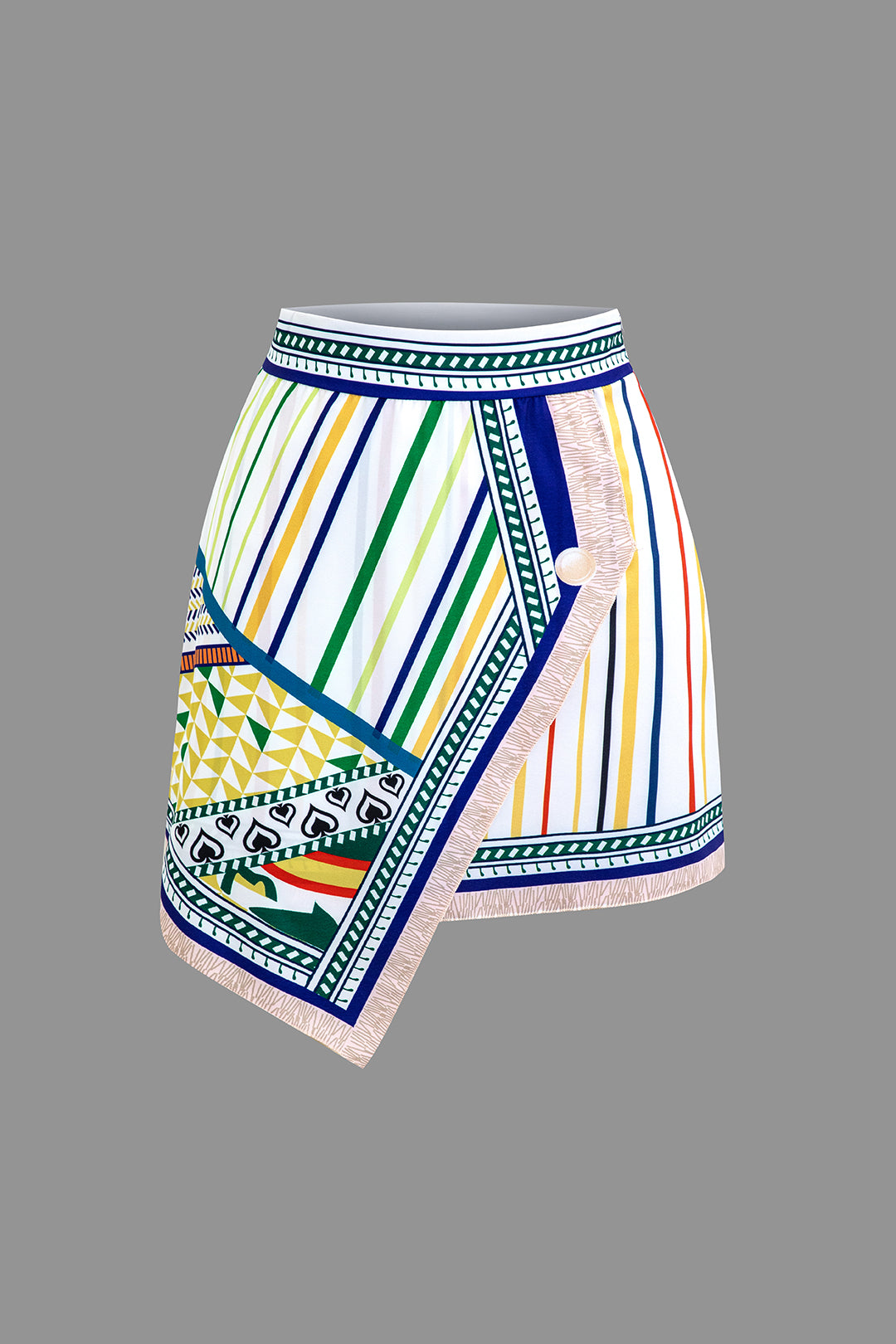 Paris Print Tie Front Crop Top And Geometric Skirt Set