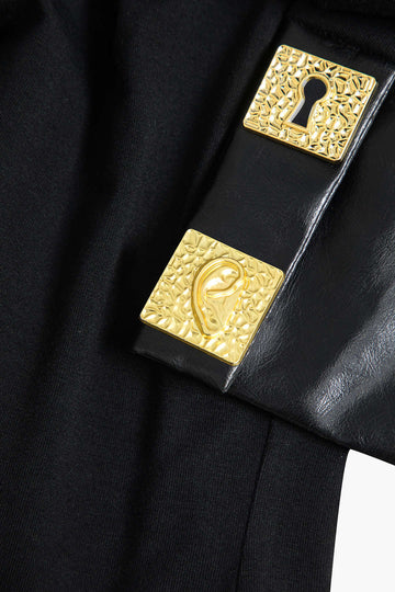 Faux Leather Patchwork Button Bodysuit