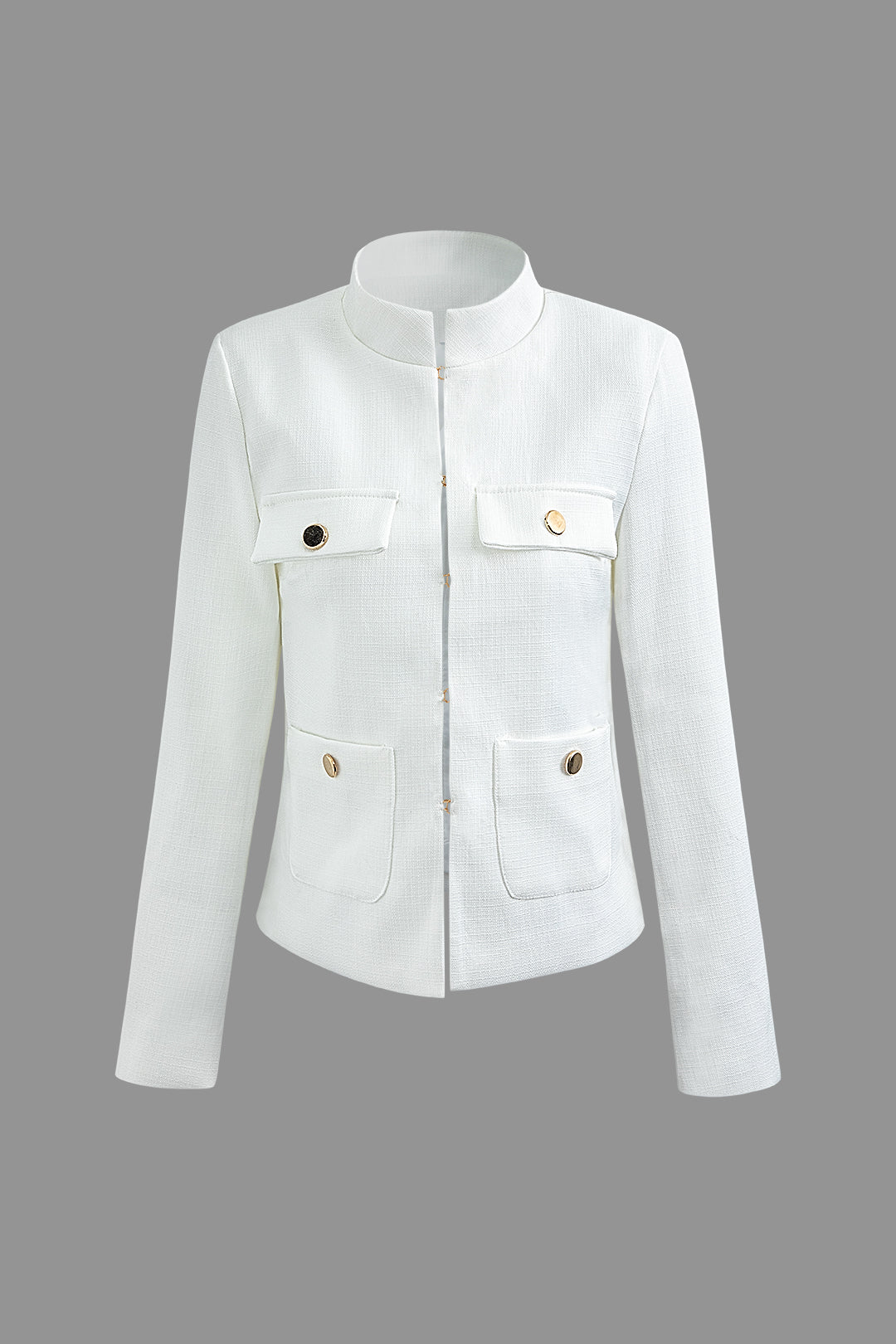 Button Detail Stand Collar Patch Pocket Jacket