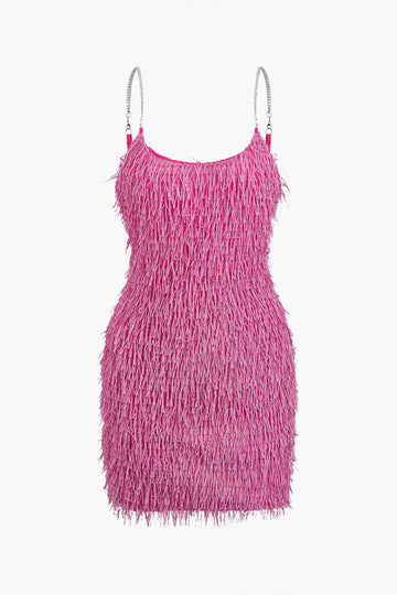 Fringe Texture Chain Slip Mini Dress