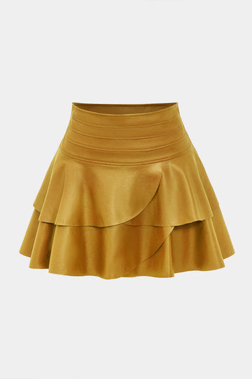 Solid Faux Leather Asymmetrical Layer Skirt