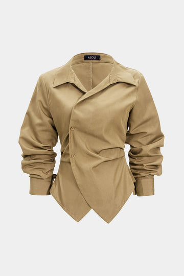 Button Irregular Ruched Long-Sleeve Shirt