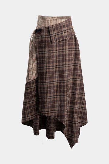 Plaid Print Contrast Asymmetrical Skirt