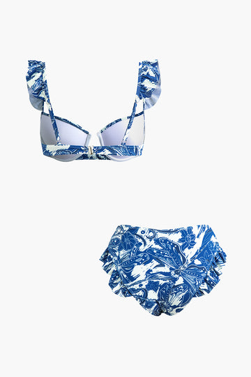Floral Print Ruffle 2-pc Bikini Set