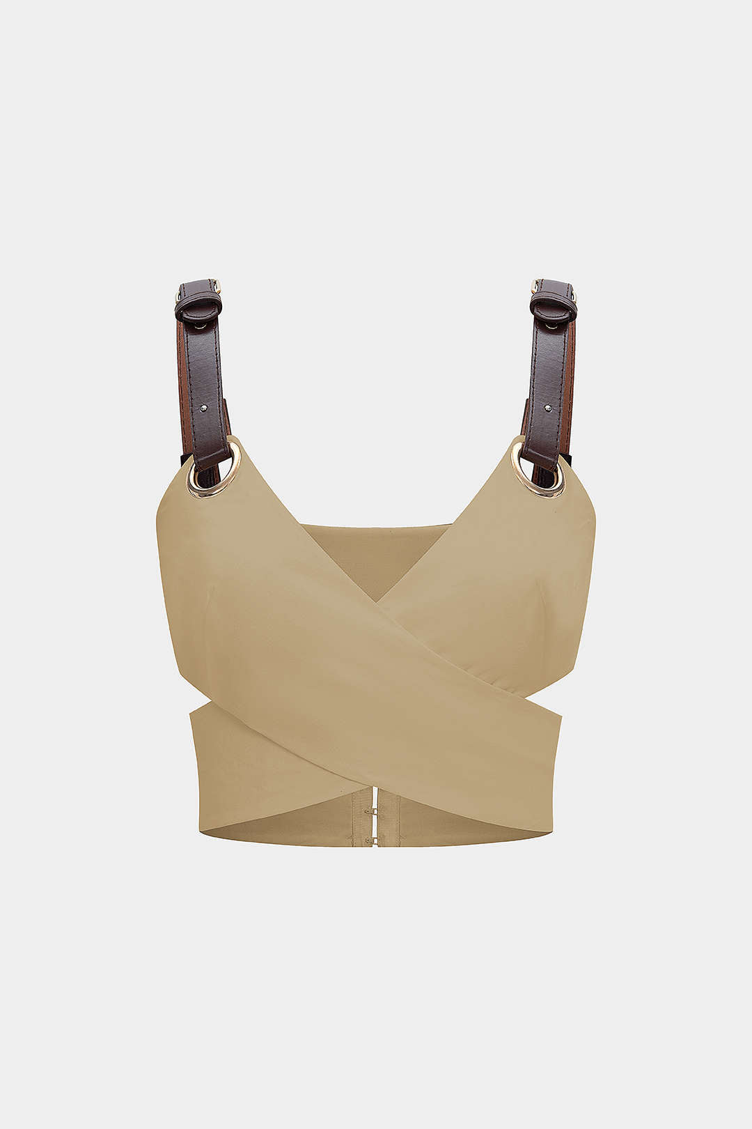 Leather Patchwork Crossed Cut Out Cami Top