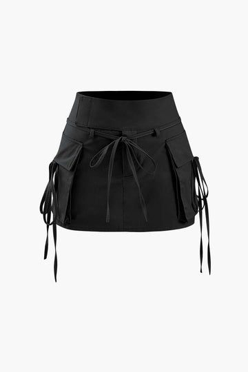 Low Rise Tie Cargo Mini Skirt