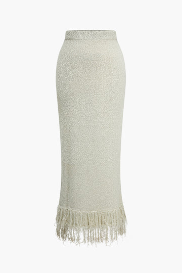 Solid Sweter Fringe Maxi spódnica