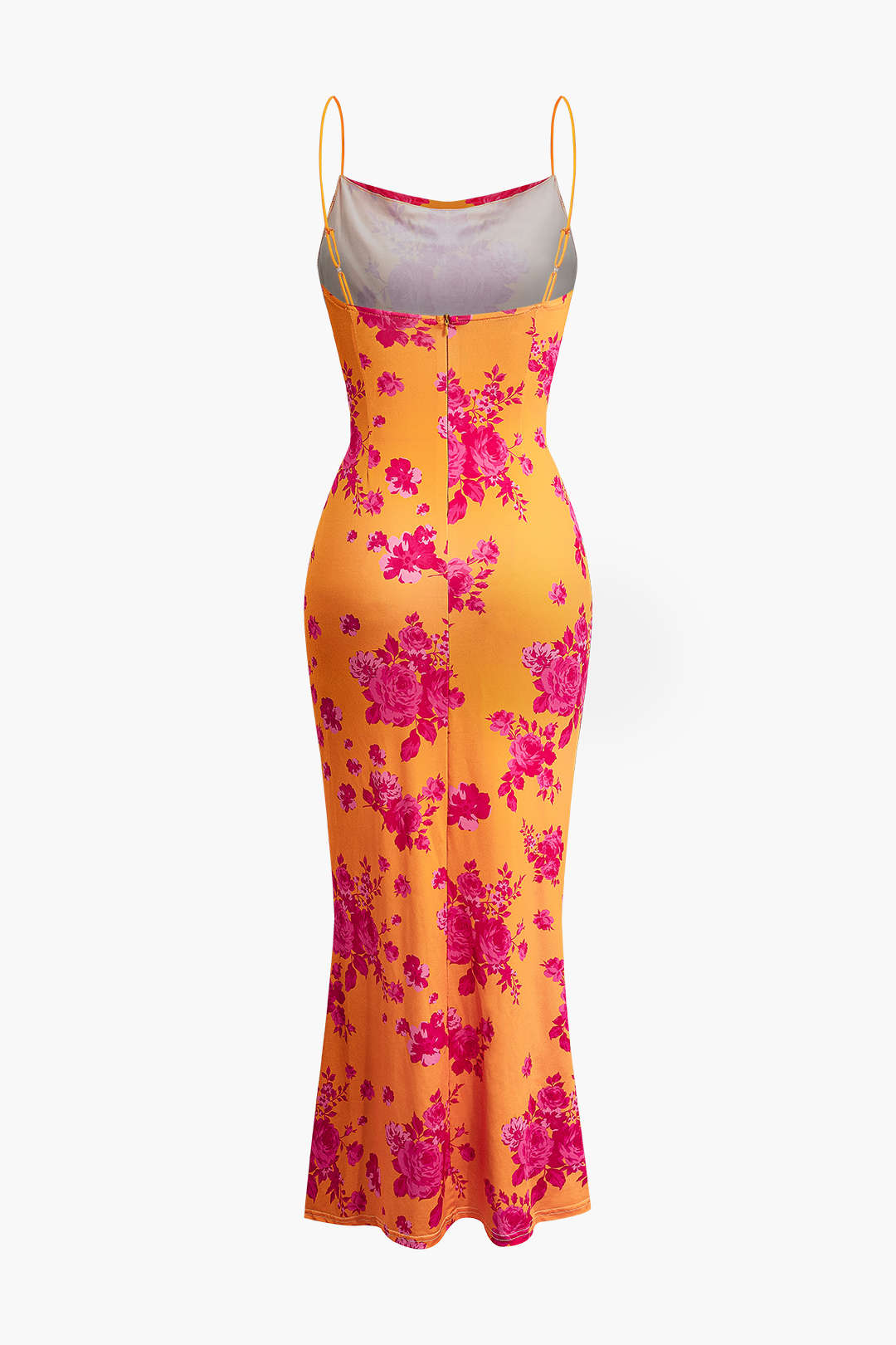 Floral Print Cowl Neck Tie Slip Maxi Dress