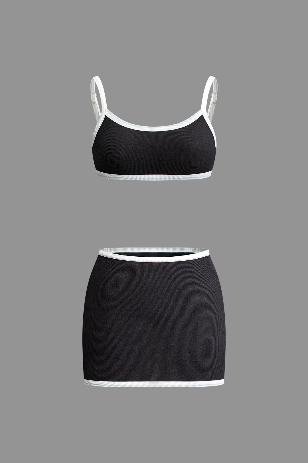 Contrast Trim Crop Cami Top And Mini Skirt Set