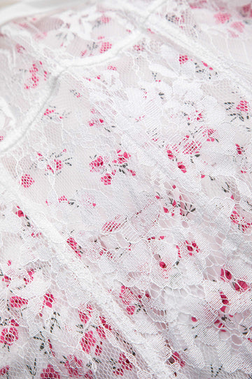 Ditsy Floral Print Lace Trim Corset Långärmad miniklänning