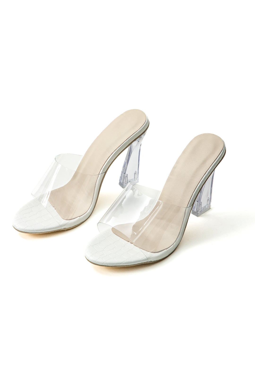 Crystal Chunky Heel Transparent Strap Sandals
