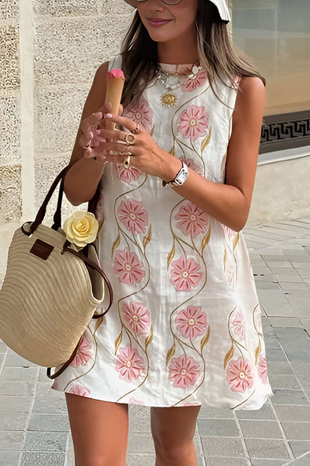 Floral Print Sleeveless Mini Dress