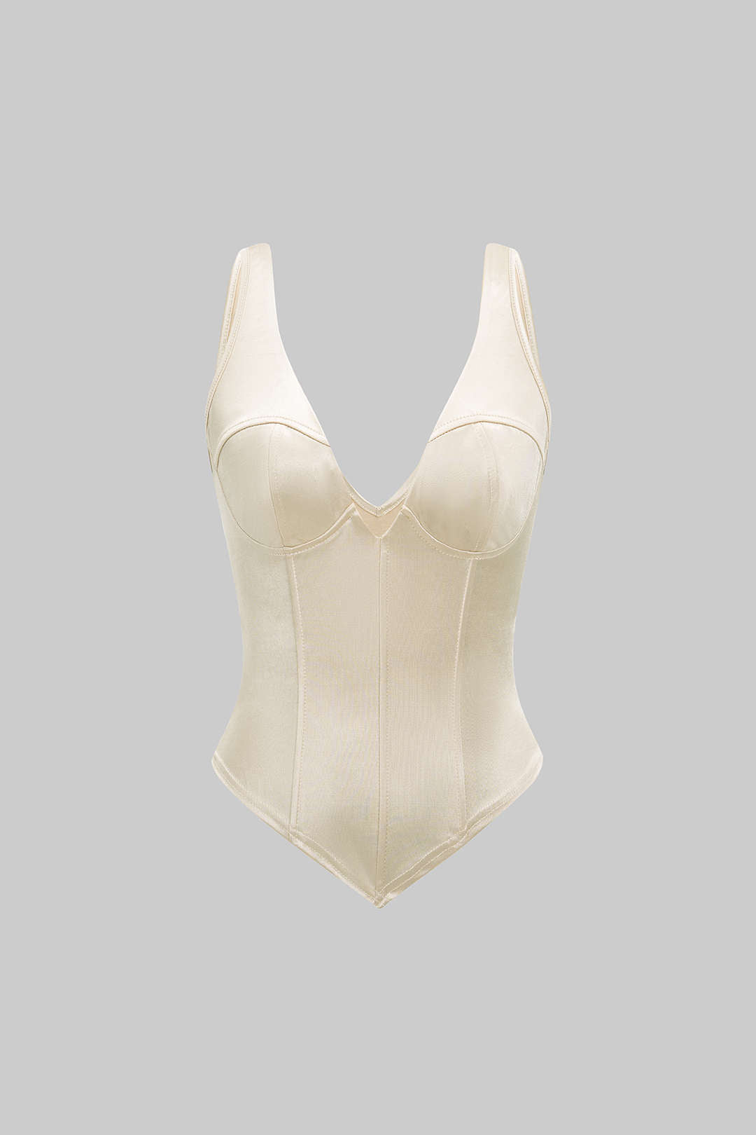 Satin V-Neck Corset Tie Back Top