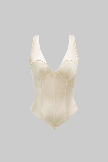 Satin V-Neck Corset Tie Back Top