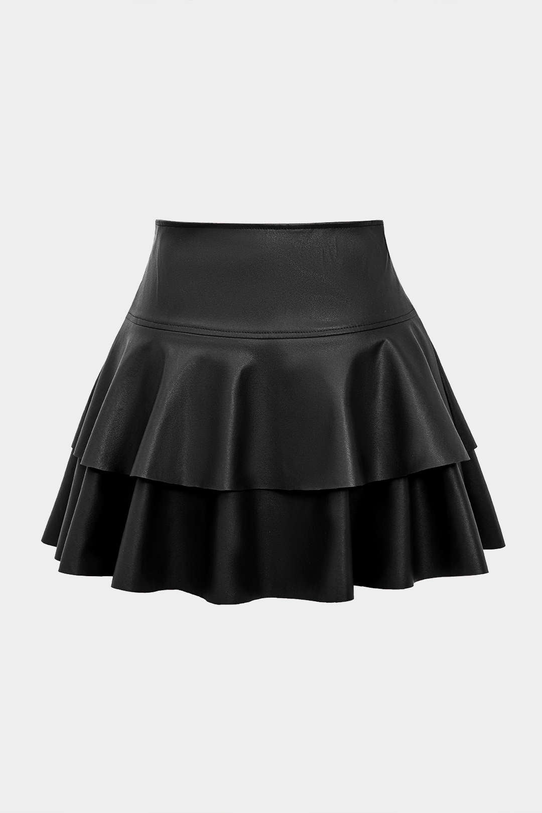 Solid Faux Leather Asymmetrical Layer Skirt