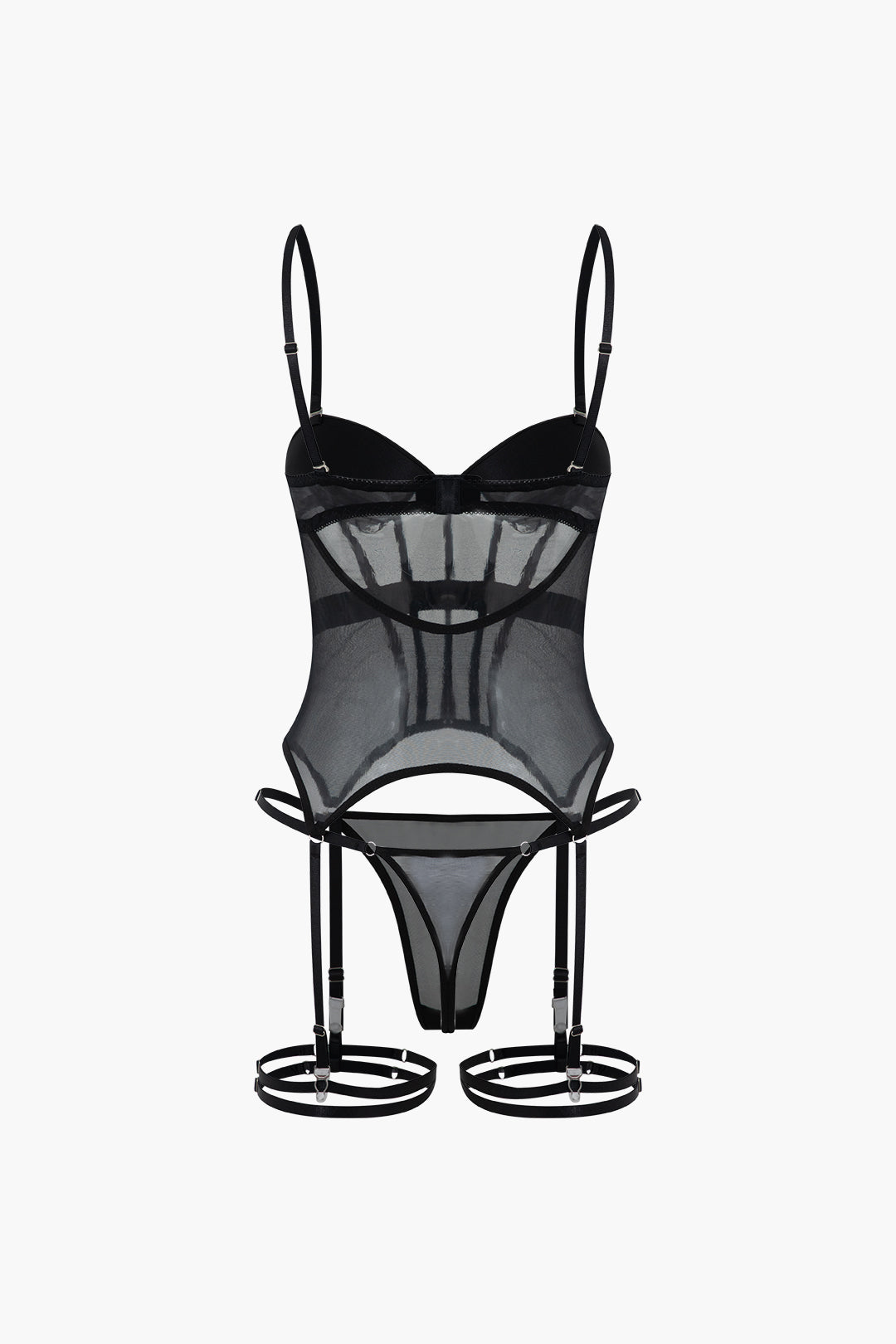 Mesh Detail Corset Lingerie And Thong Two-Pieces Set