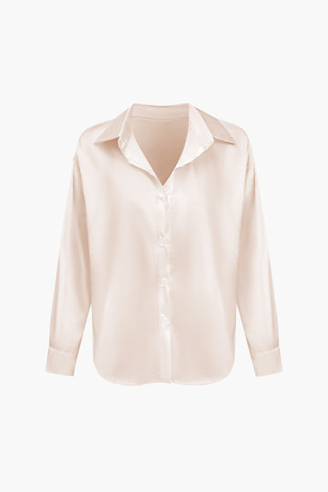 Basic Solid Satin Long-Sleeve Shirts