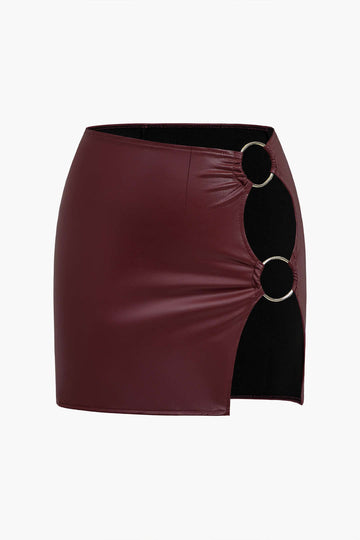 Ring Detail Faux Leather Cutout Mini Skirt