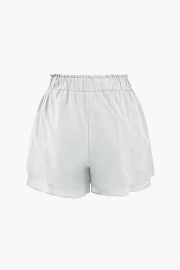 Chest Pocket Shirt And Frill Waist Shorts Set