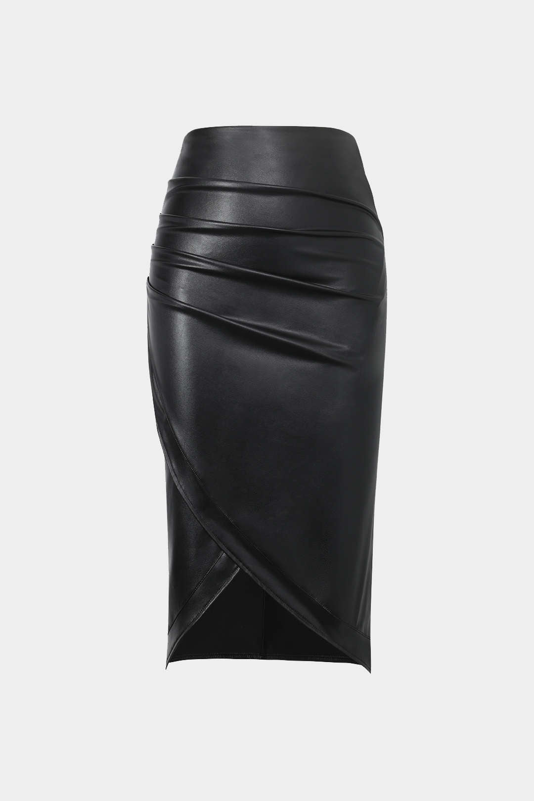 Faux Leather Wrap Ruched Midi-hame