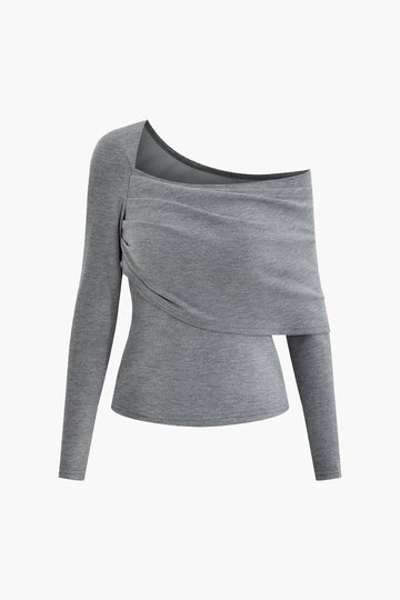 Wrap Ruched Asymmetrical Long Sleeve Top