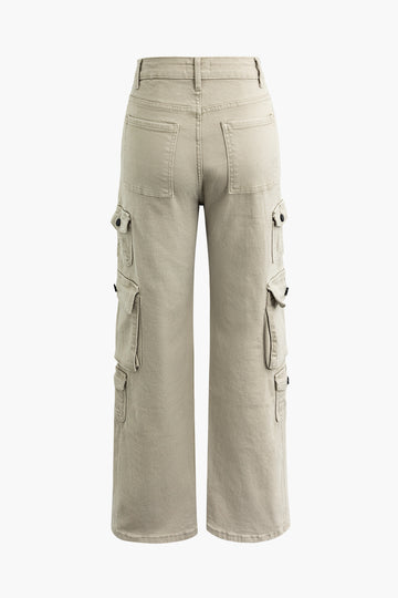 Multi Pocket Straight Leg Cargo Pants