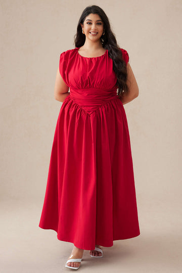 Plus Size Solid Round Neck Maxi Dress