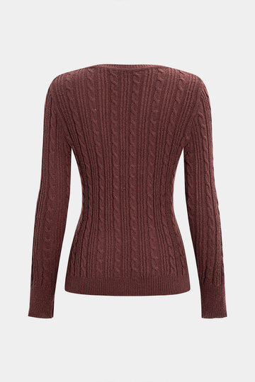 Cable Knit Lace Patchwork V-Neck Long Sleeve Top