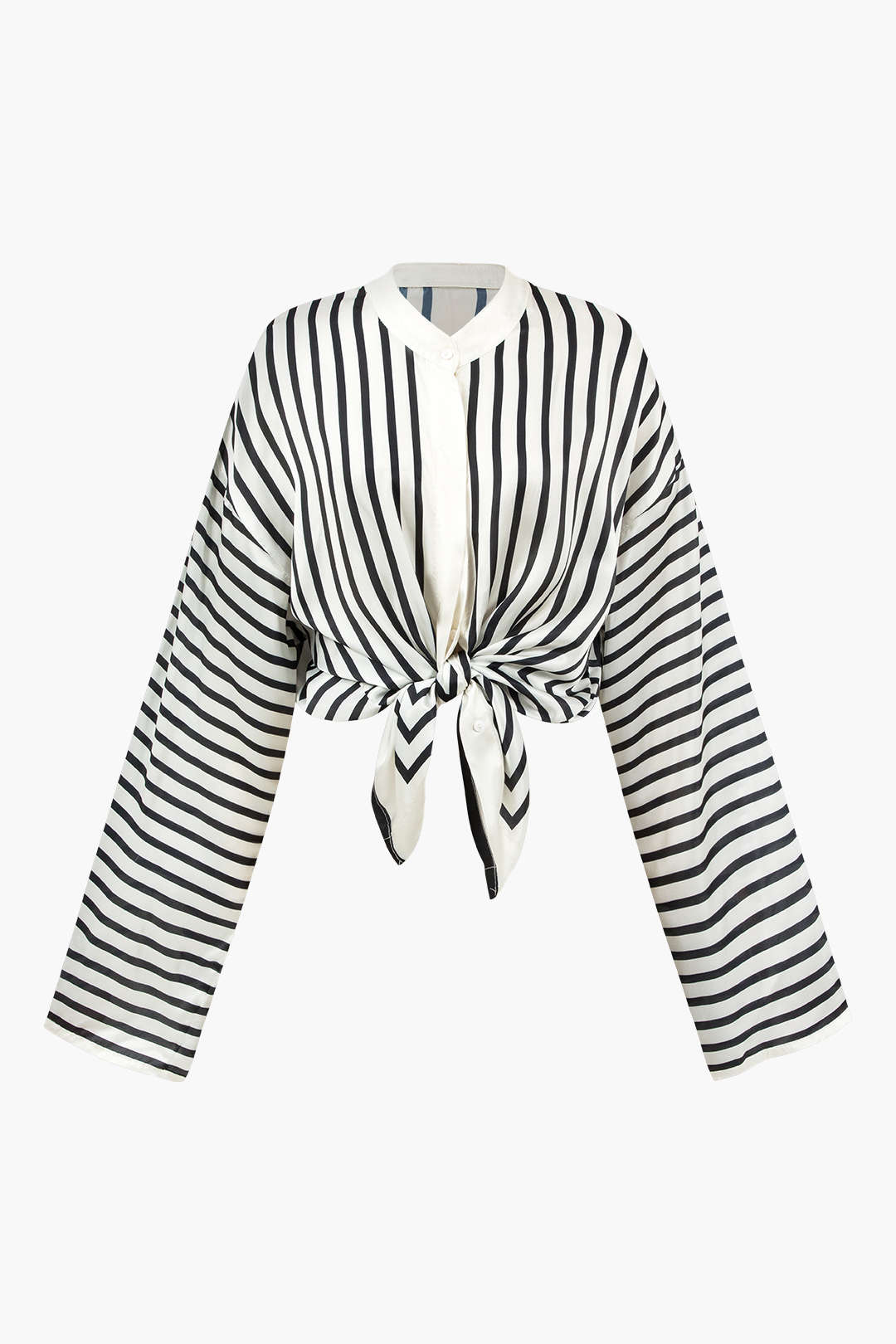 Stripe Print Satin Longärmelem