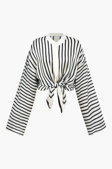 Stripe Print Satin Long-Sleeve Shirt