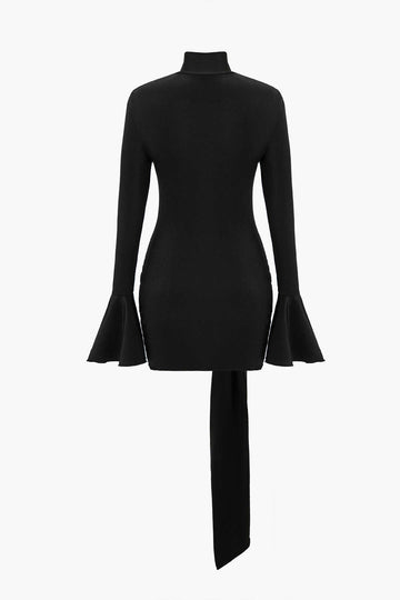 Solid Knotted Bell Sleeves Mini Dress