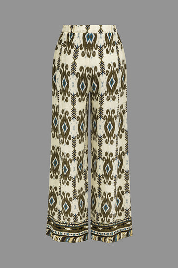 Bohemian Print Shirred Waistband Trousers