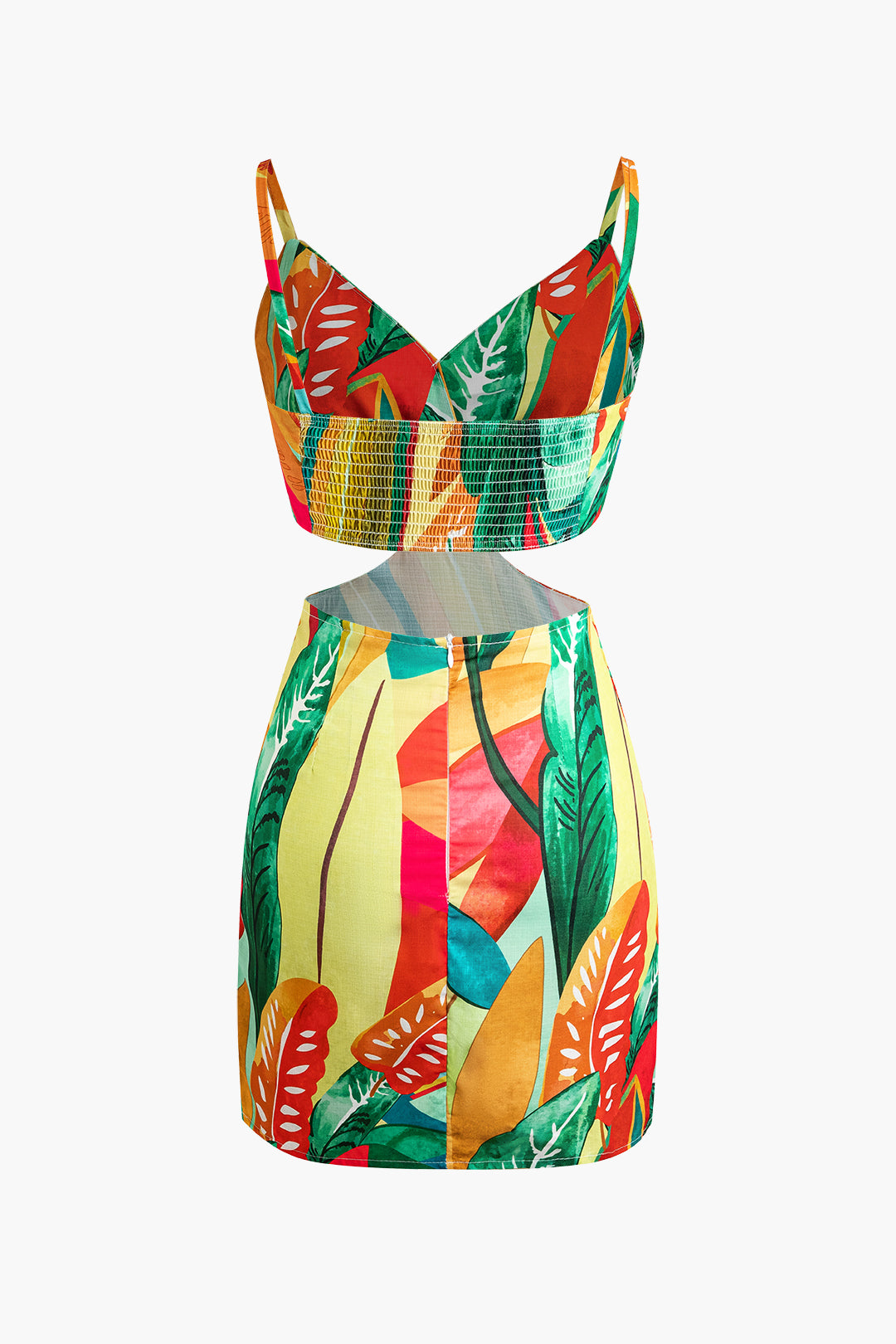 Leaf Print Cutout Mini Dress
