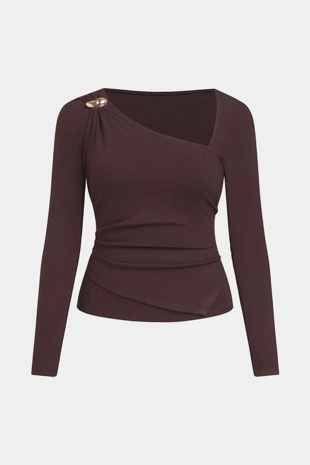 Plus Size Asymmetrical Neck Long-Sleeve Top